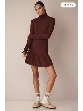 Anthropologie SUNDAYS Andes Mini Sweater Dress in Neutral Burgundy L NWT $242